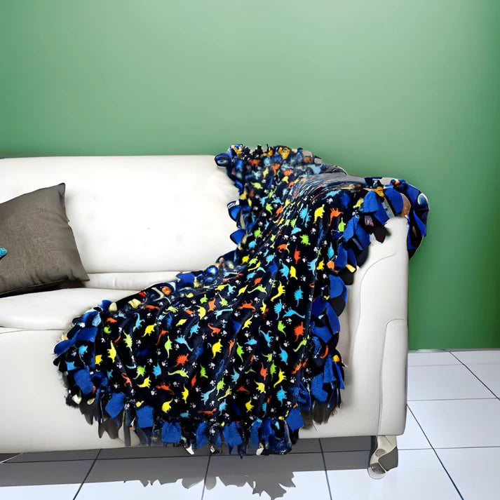 Handmade Dinosaur Knotted Fleecy Blanket for Kids